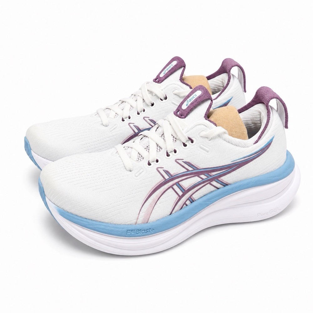 Asics Gel Nimbus 28 Women's 6 Wide White Blue Athletic Running Shoes Sneakers